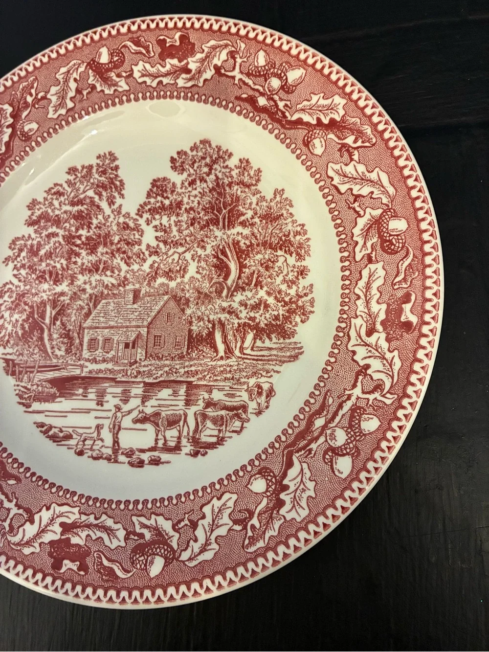 Vintage Memory Lane Red Transferware Plate English Cottage Grandmillennial USA